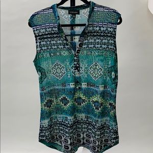Sleeveless sheer blouse teal, black, white
